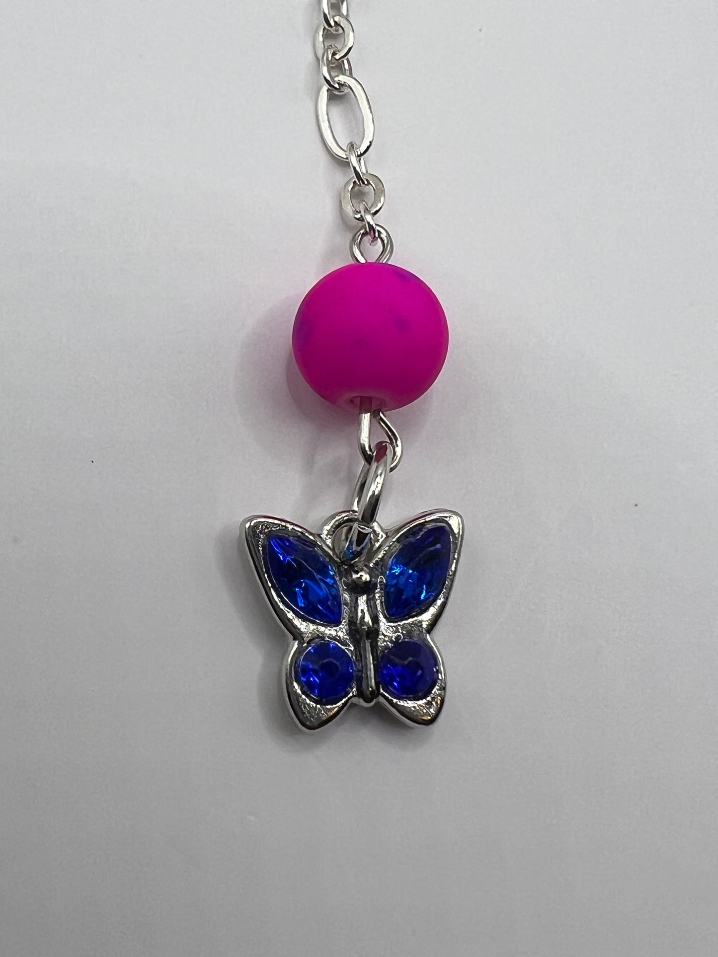 Hot pink and blue butterfly beaded bookmark