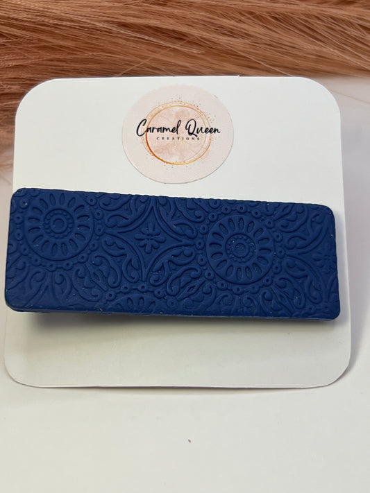 Navy blue imprinted hair clip