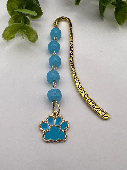 Turquoise dog paw beaded bookmark