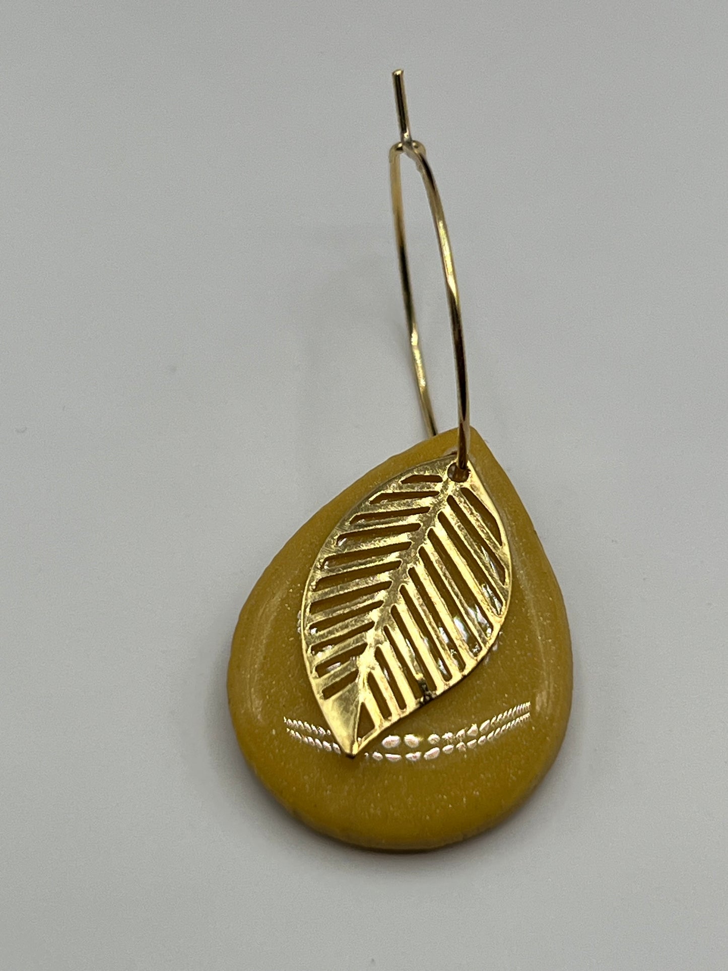 Mustard yellow teardrop gold leaf dangle