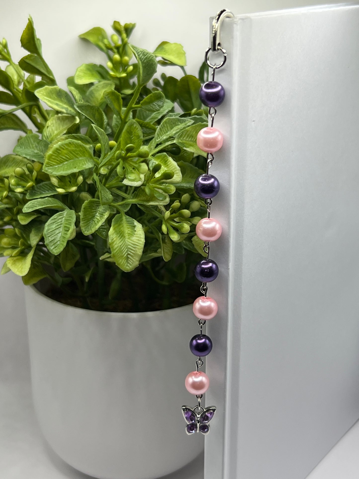 Pink and purple butterfly beaded bookmark