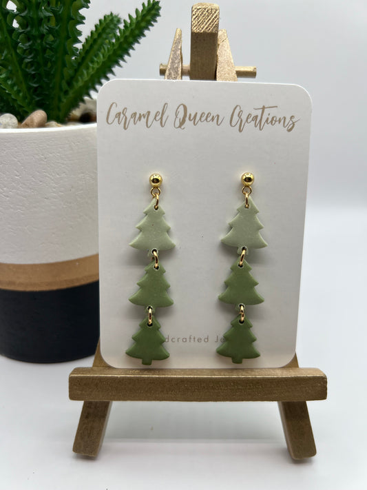 Tri-colored Christmas tree earrings with gold finding