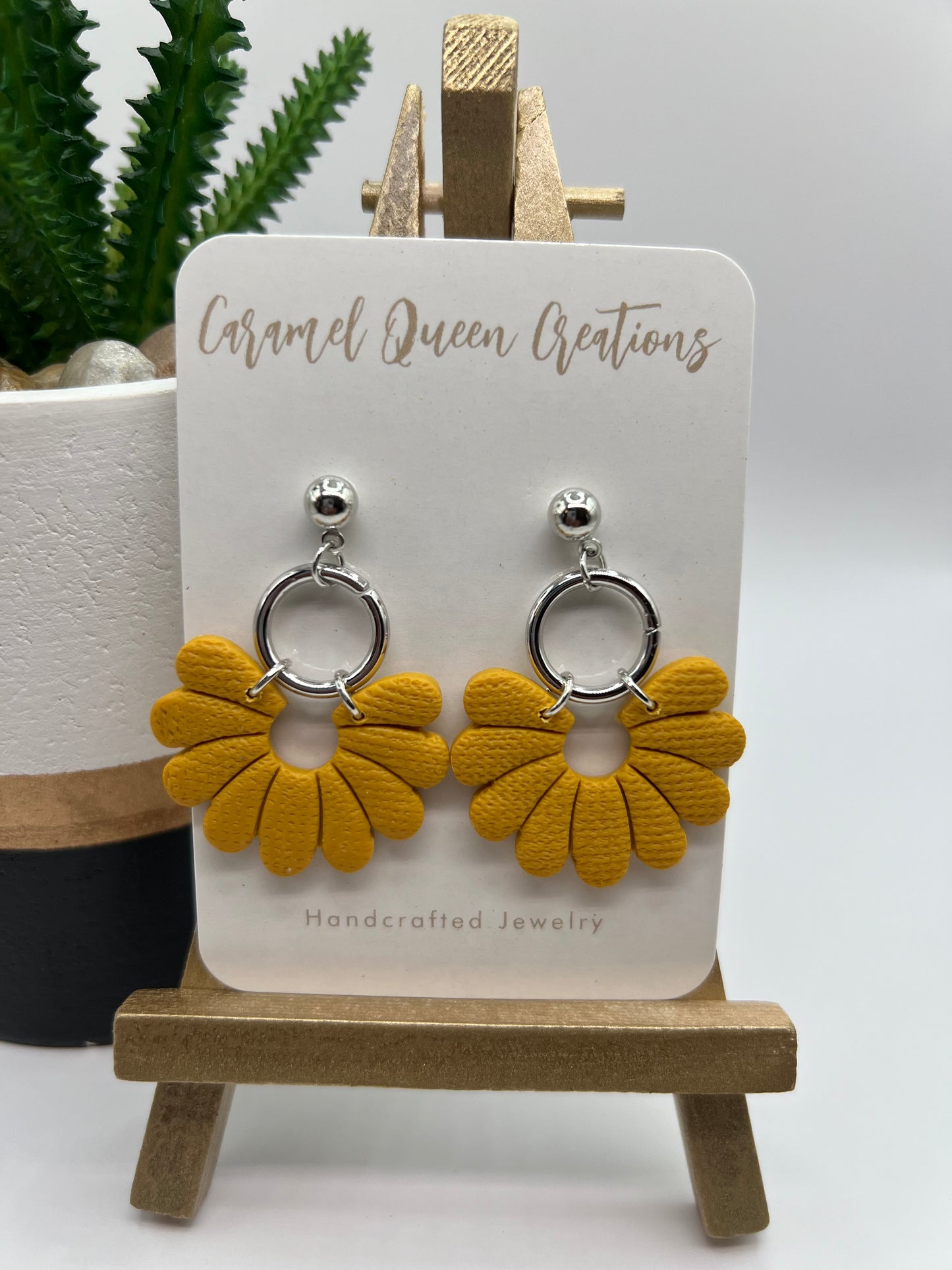 Mustard yellow dangle with silver hoop