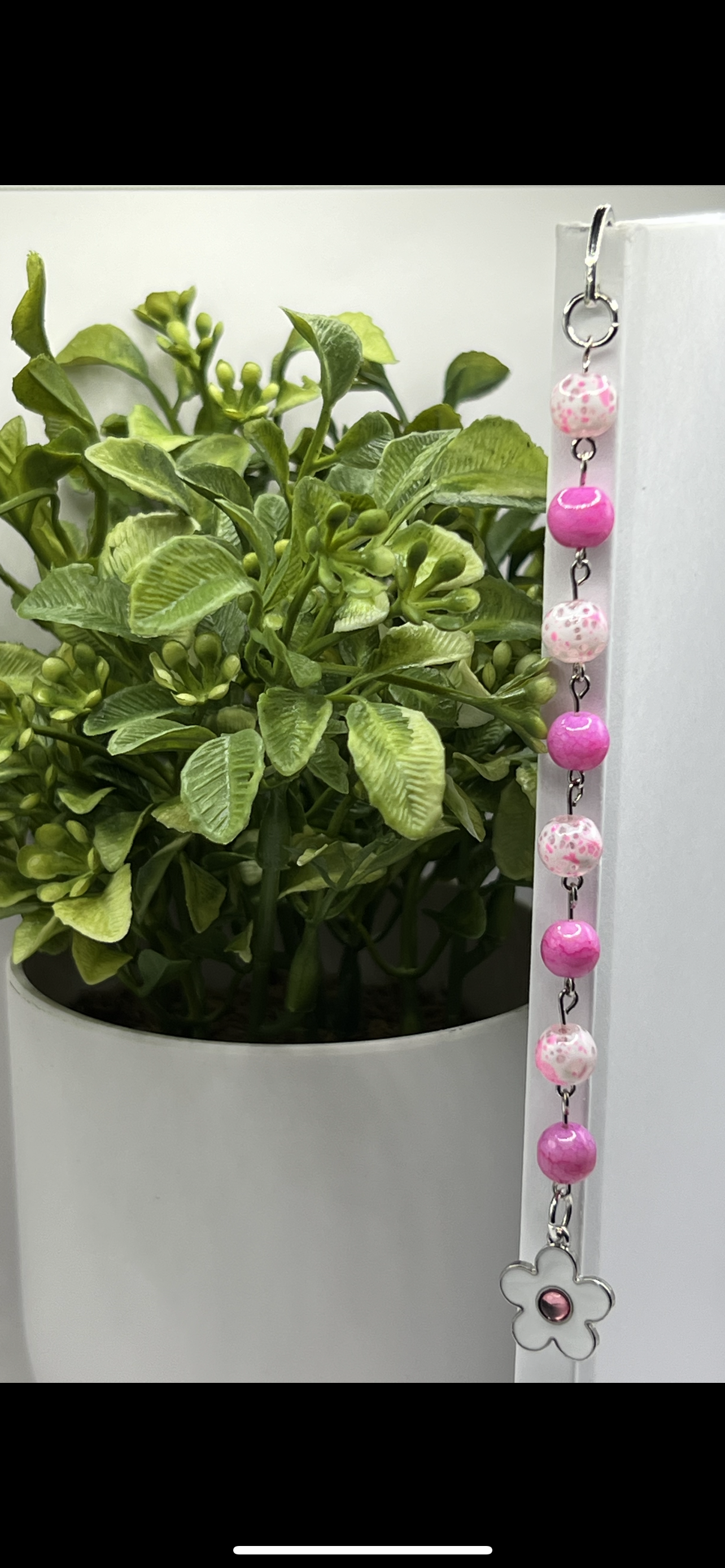 Pink and white flower beaded bookmark