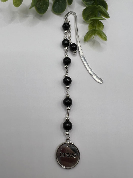 Black “brave” beaded bookmark