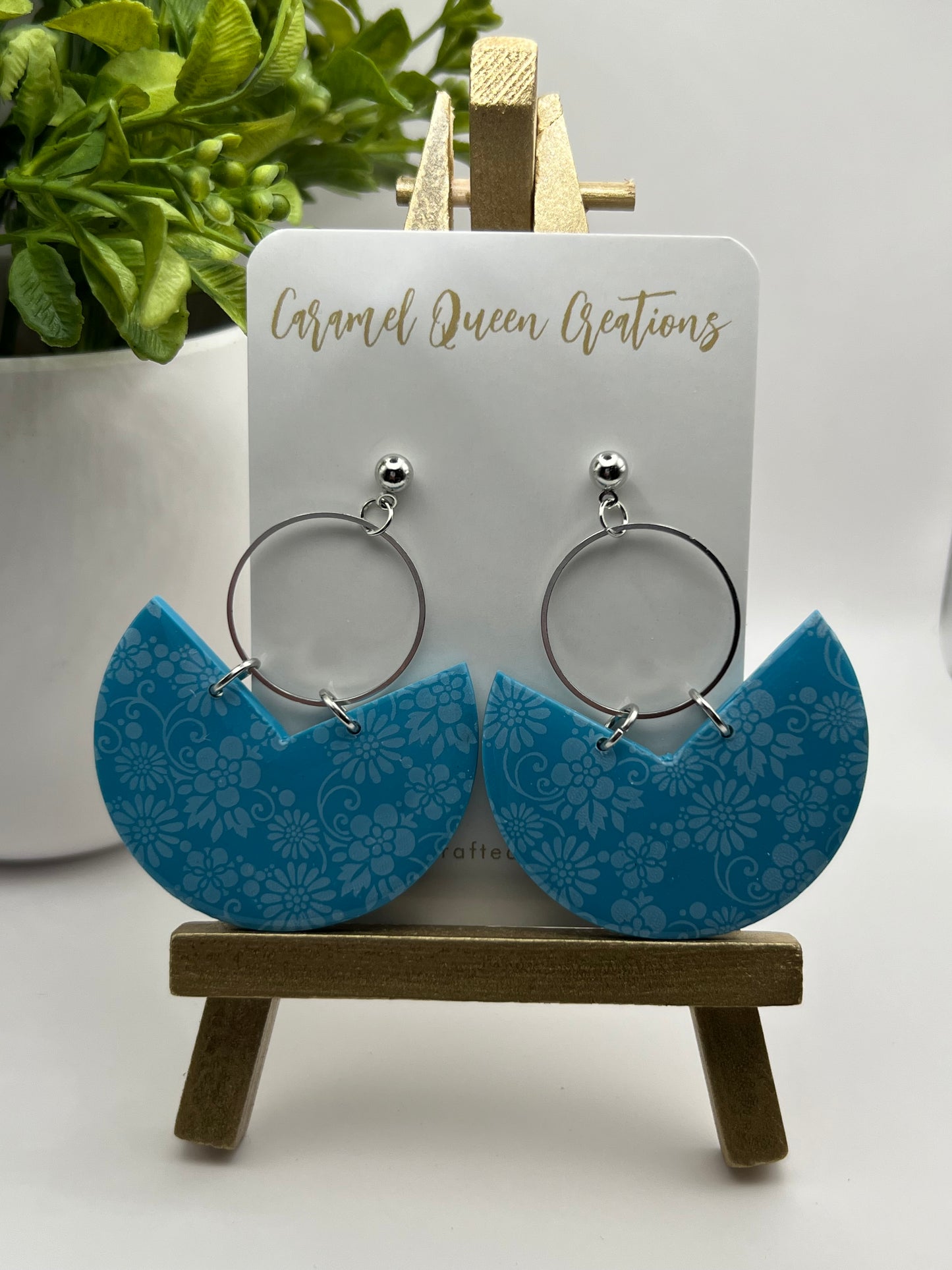 Large blue half circle dangles