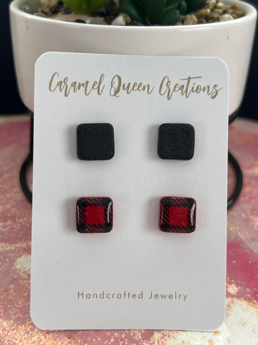 Red buffalo check and black studs