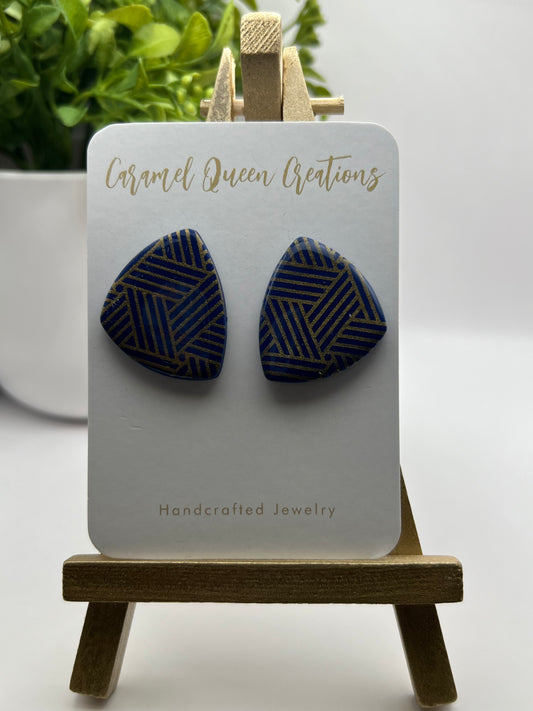 Navy blue polymer clay studs with gold print