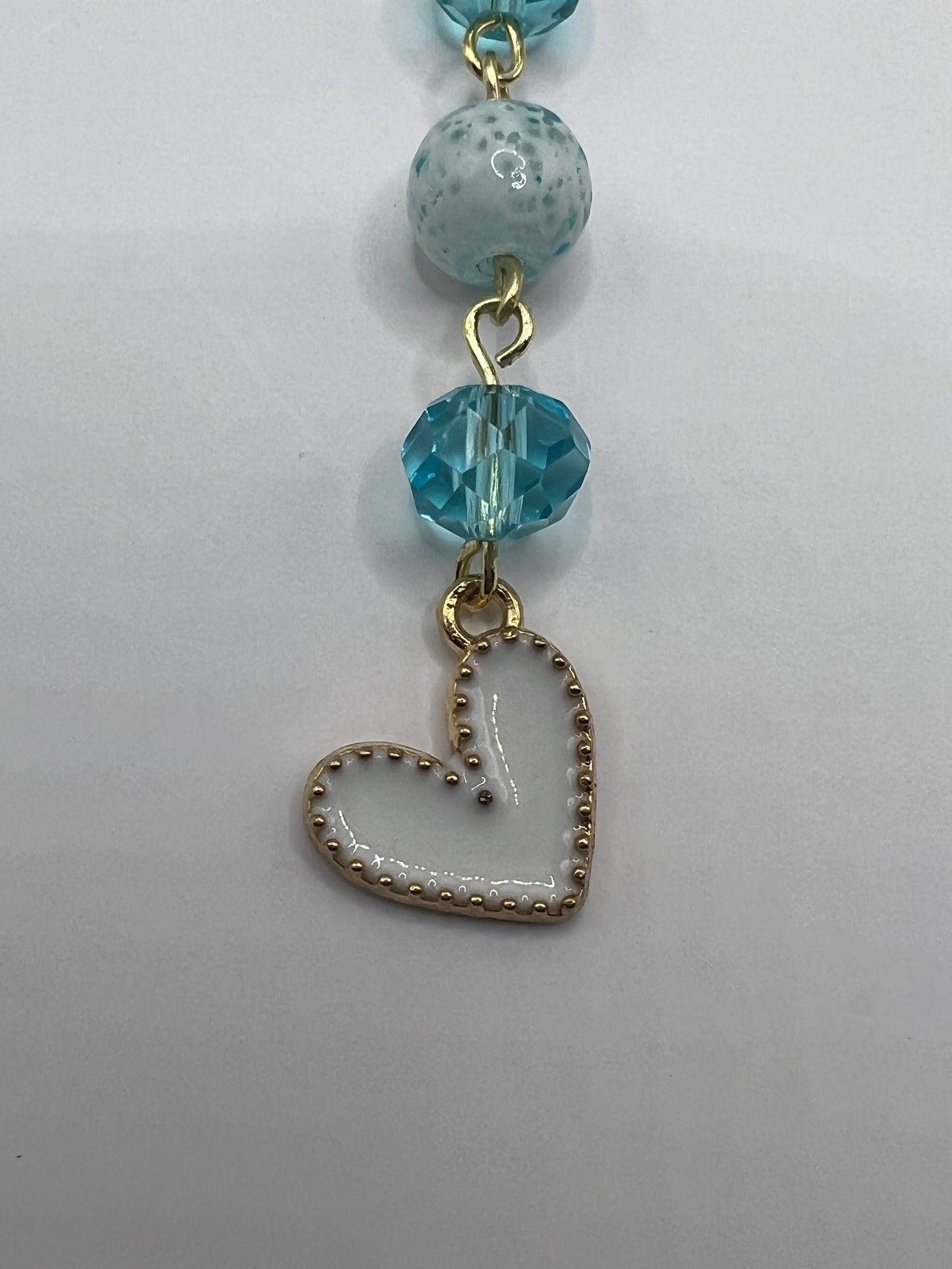 Turquoise and white heart beaded bookmark