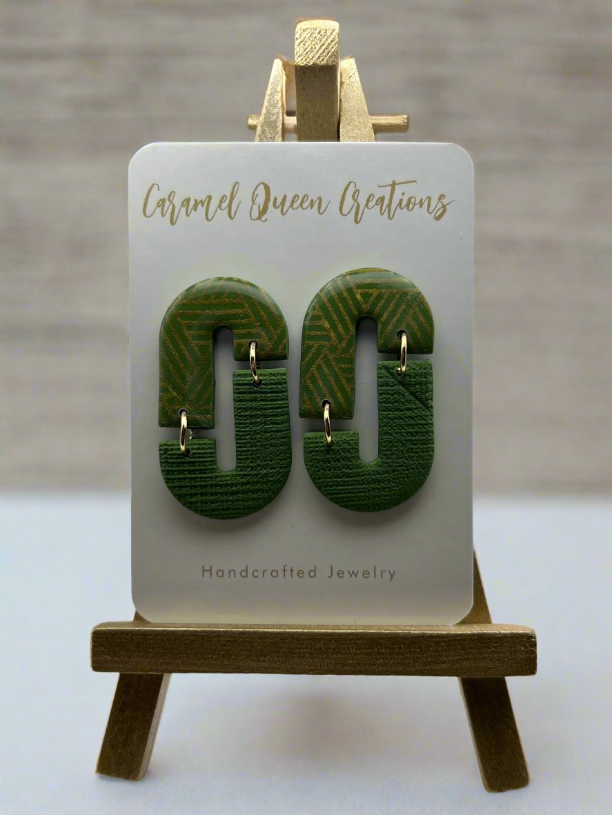 Olive green “split” polymer clay earrings