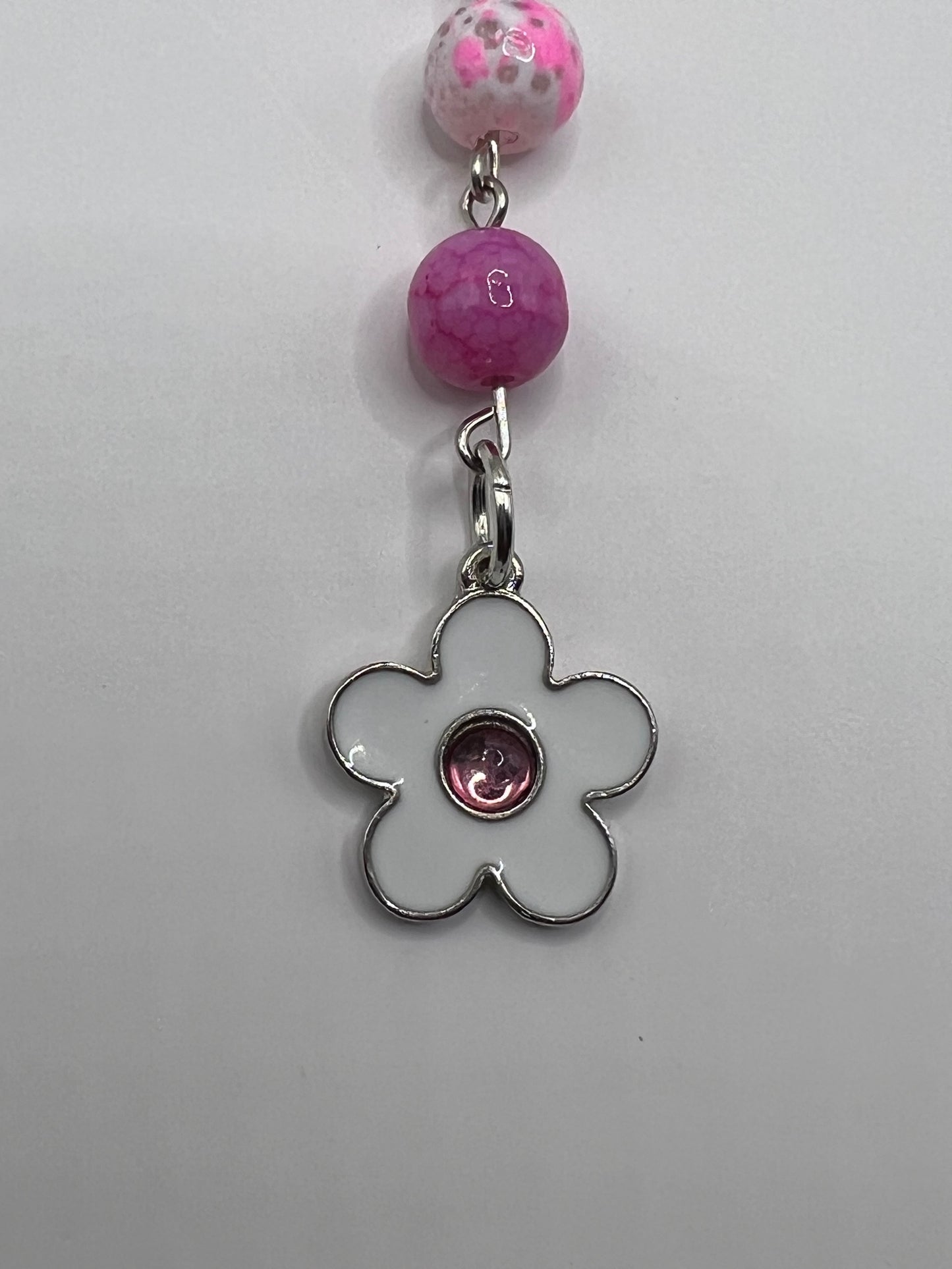 Pink and white flower beaded bookmark