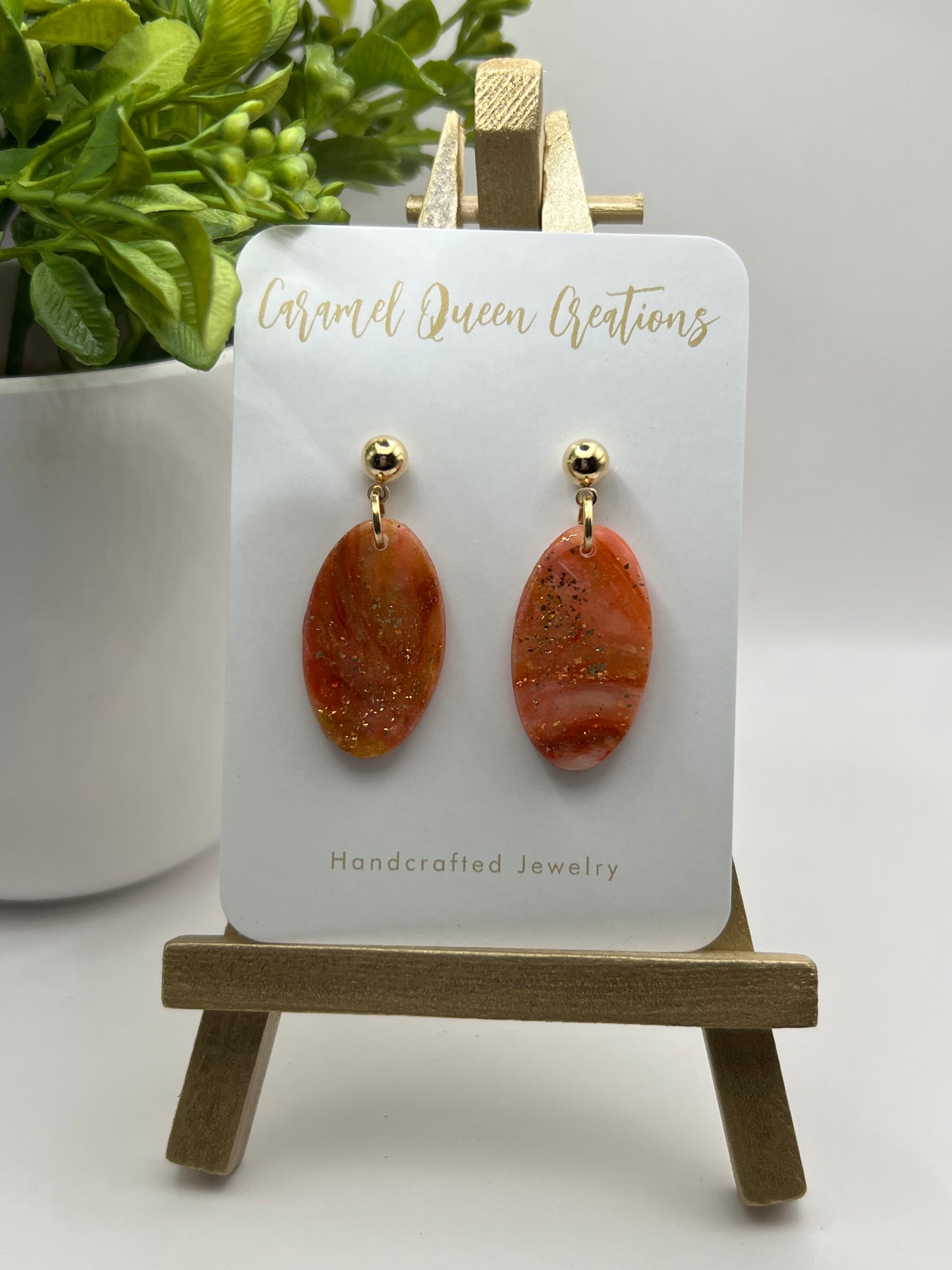 Red marbled oval dangles
