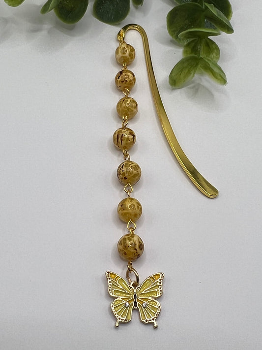 Speckled yellow butterfly beaded bookmark