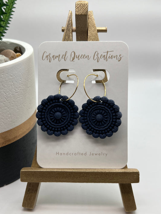 Navy blue imprinted polymer clay earrings