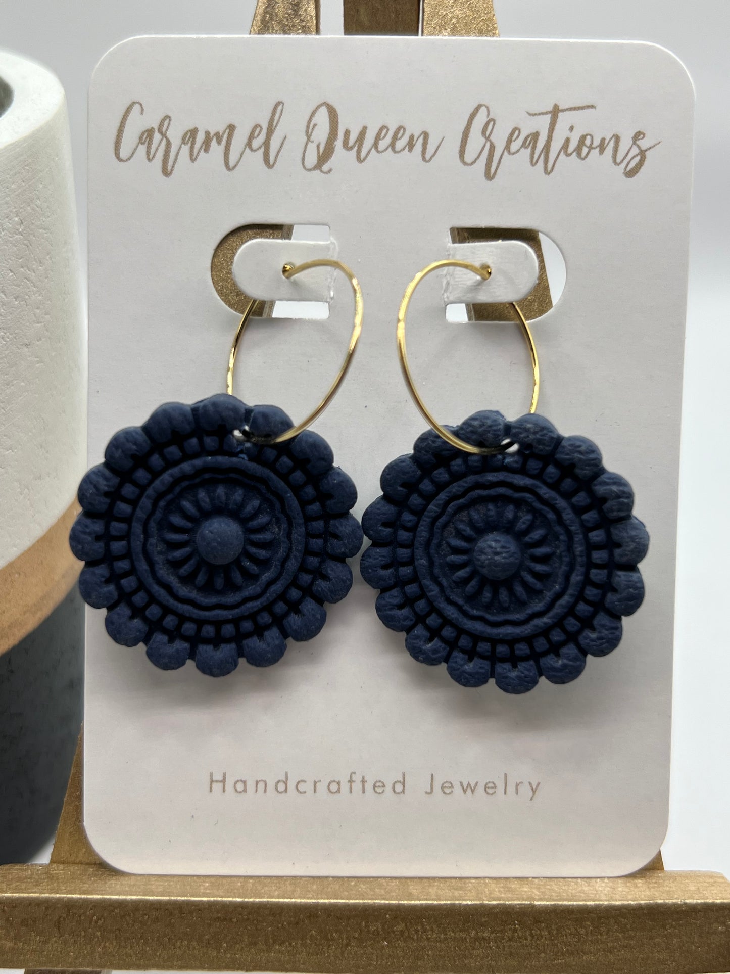 Navy blue imprinted polymer clay earrings