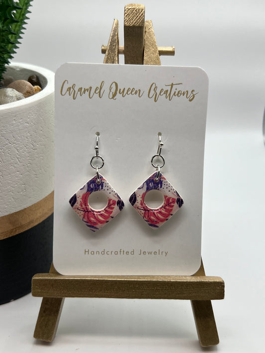 Multicolored diamond shaped polymer clay dangles