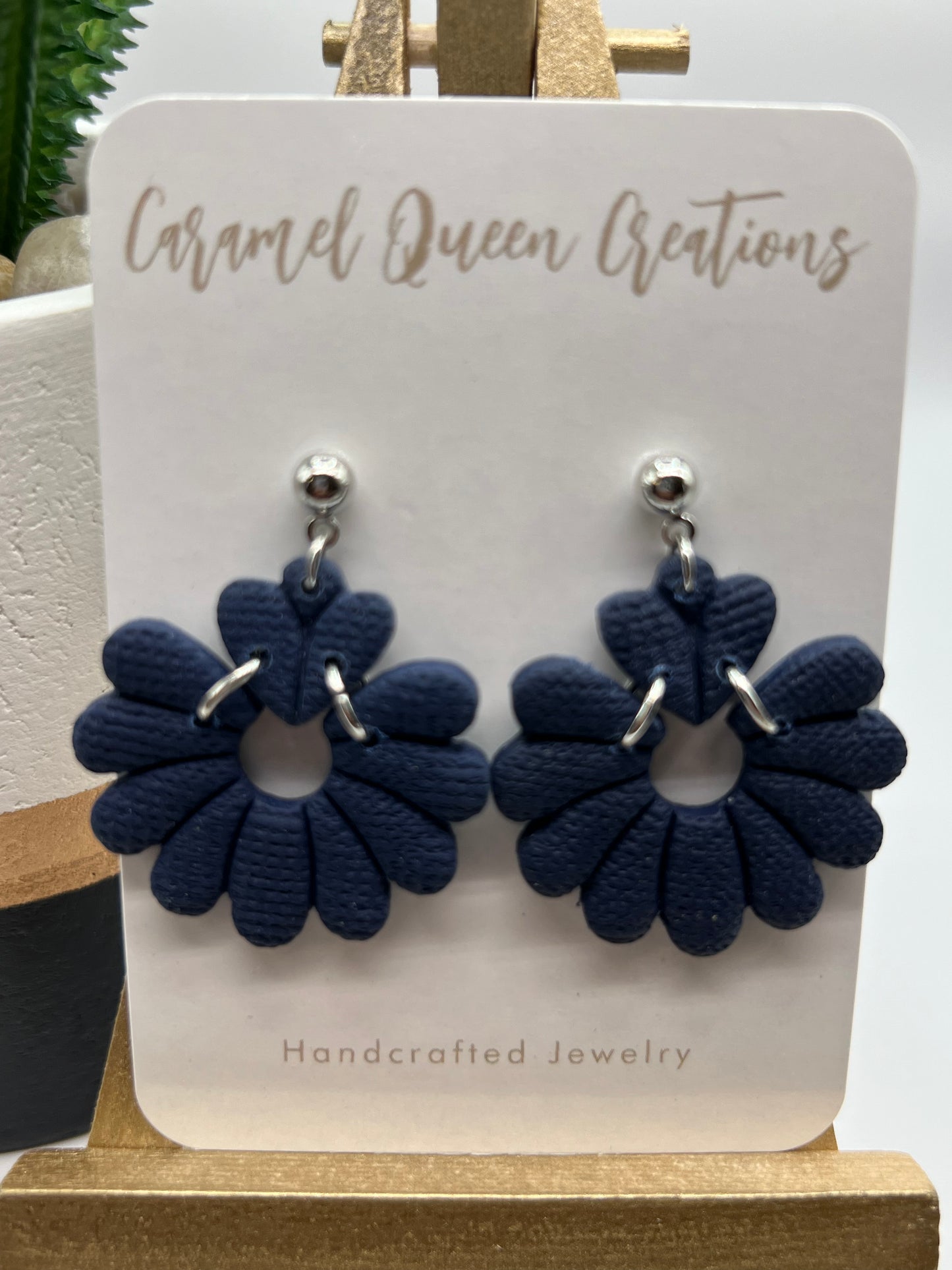 Navy blue polymer clay earrings