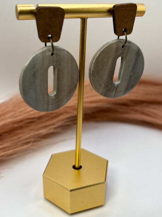 Gray marbled circular wooden dangles