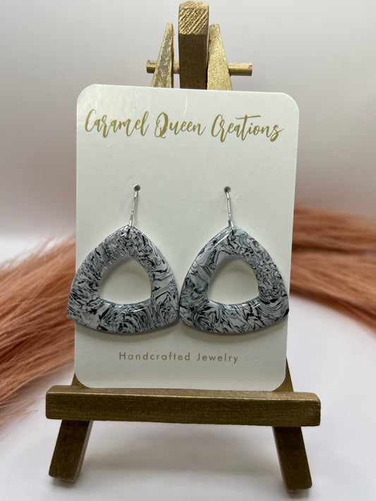 Black and white marbled triangle dangles