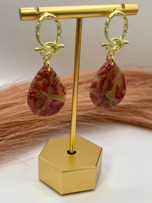Burgundy marbled teardrop dangles