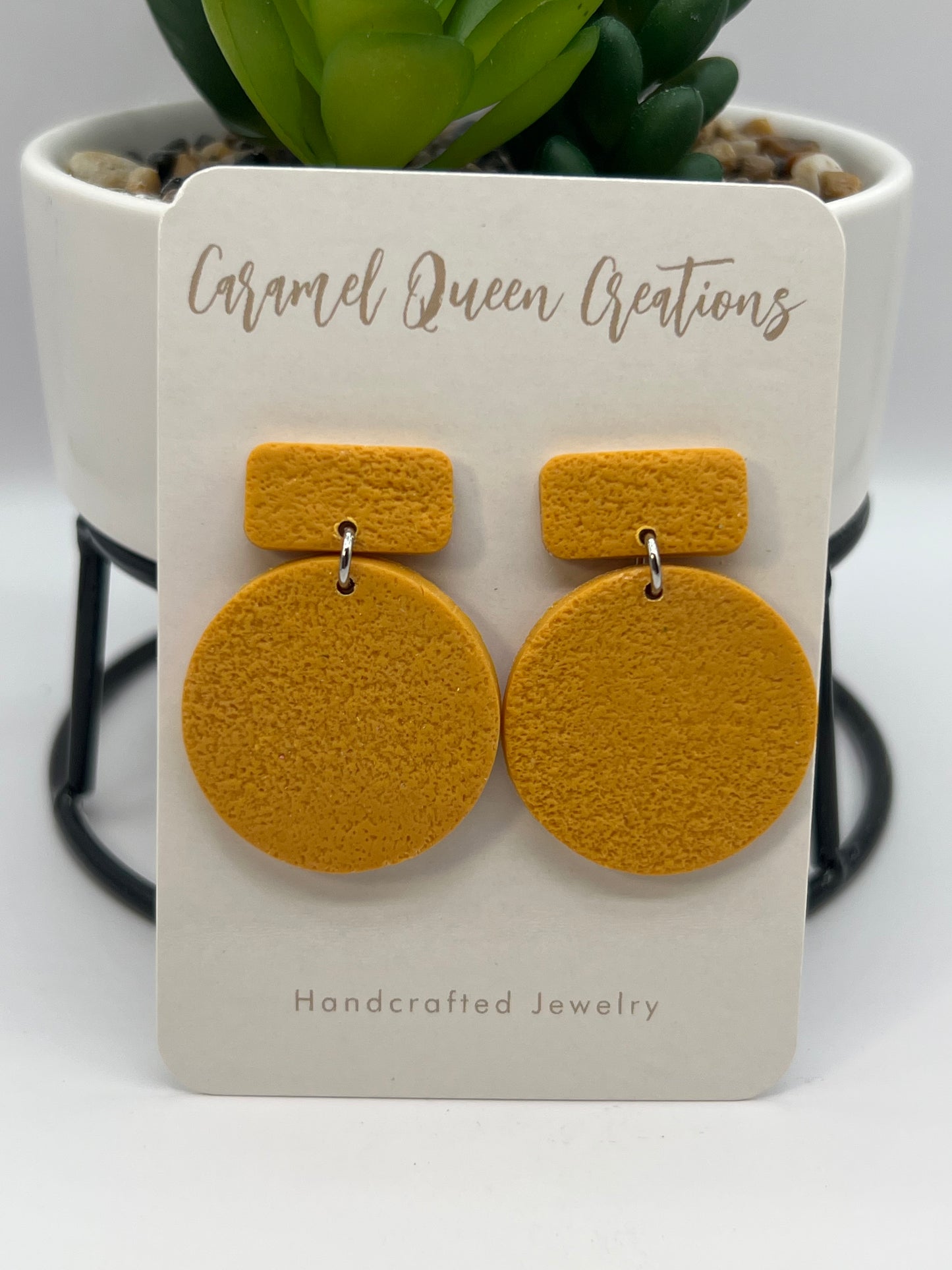 Mustard yellow circular dangles